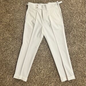 White Pleated Double Button Trousers